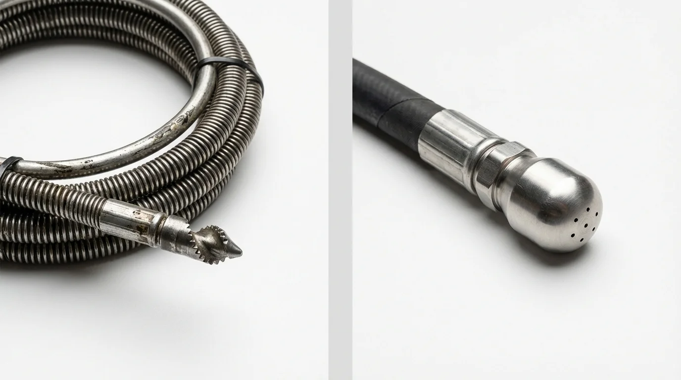 Drain snake cable and hydro jetting nozzle used for drain cleaning in Joseph, OR